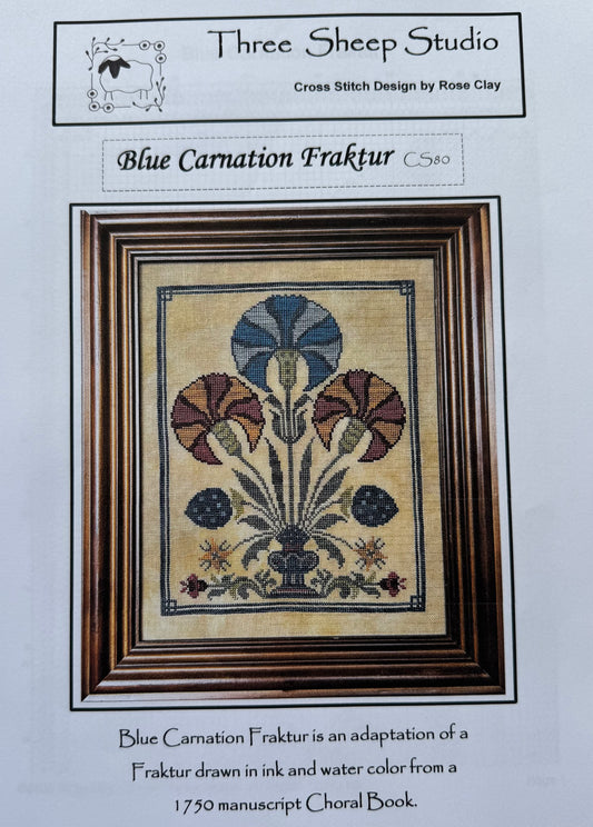 Blue Carnation Fraktur; Three Sheep Studio