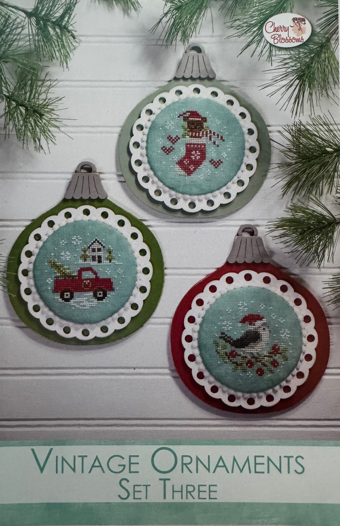 Vintage Ornaments Set Three; Cherry Blossoms