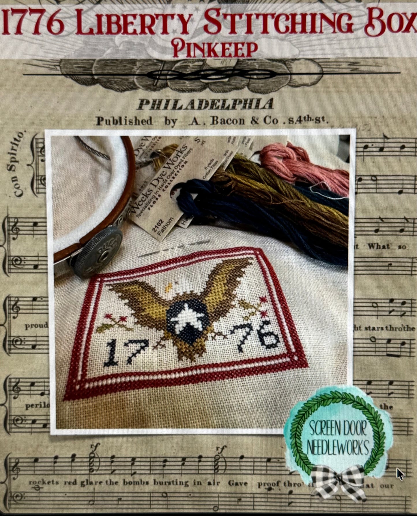 1776 Liberty Stitching Box Pinkeep - Screendoor Needleworks