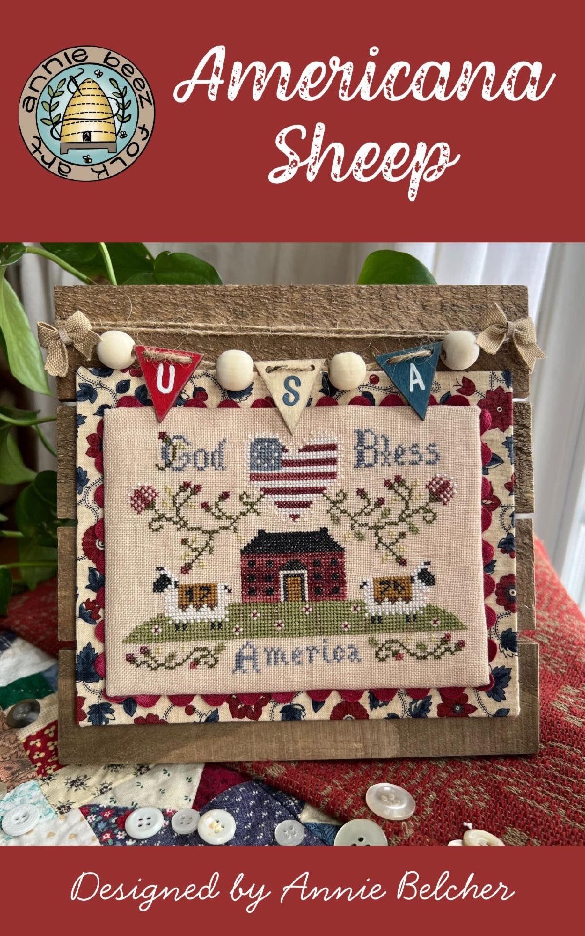 Americana Sheep; Annie Beez Folk Art