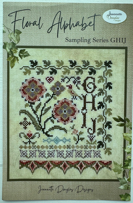 Floral Alphabet - Sampling Series G, H, I, J; Jeannette Douglas Designs
