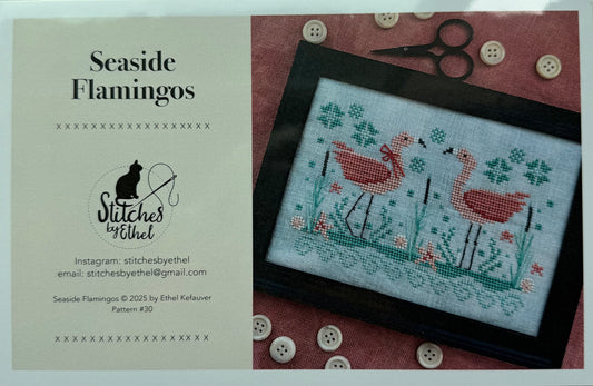 Seaside Flamingos; Stitches by Ethel