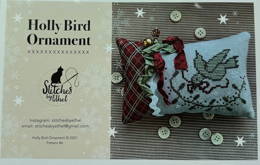 Holly Bird Ornament; Stitches by Ethel