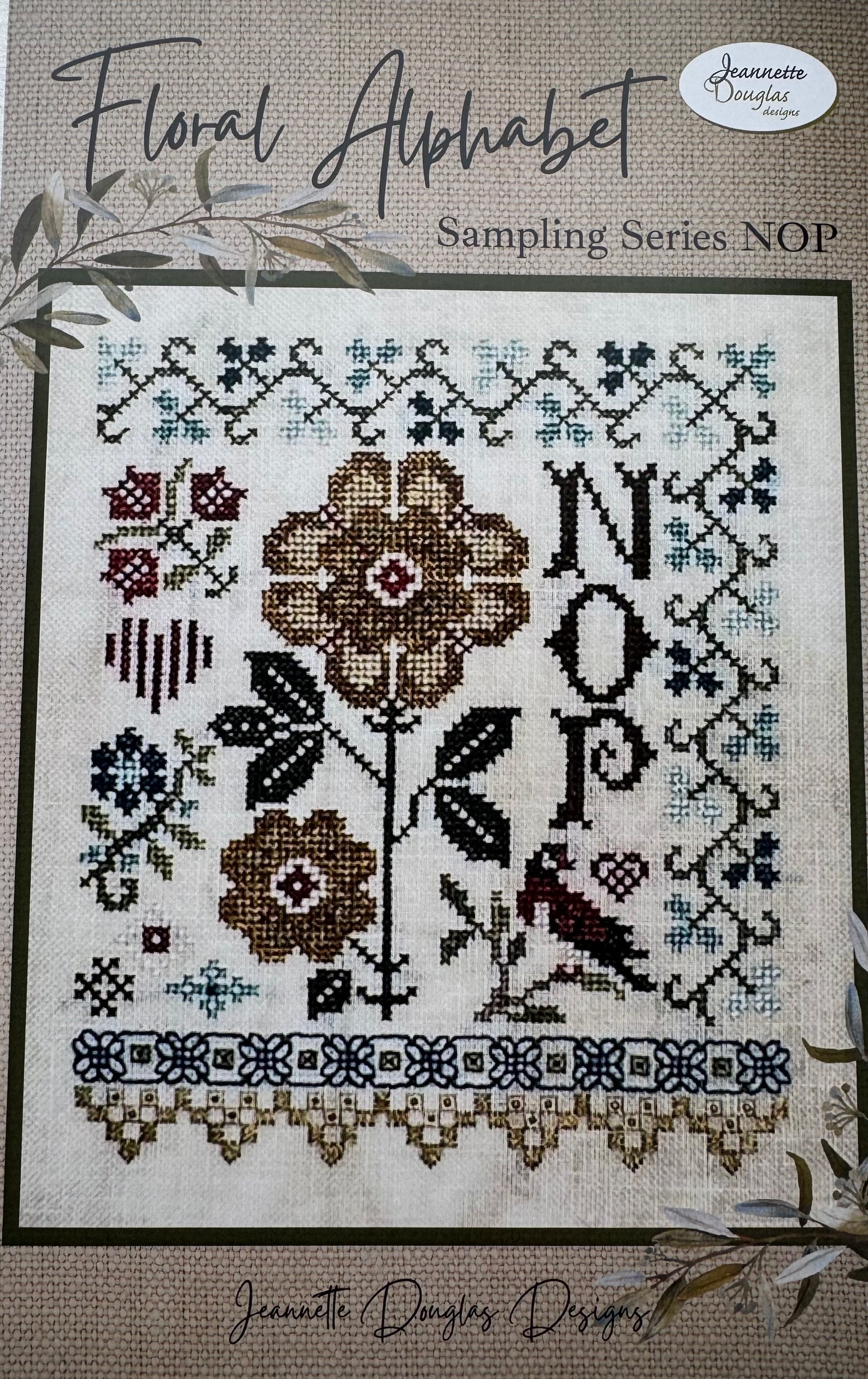 Floral Alphabet Sampling Series: NOP; Jeannette Douglas