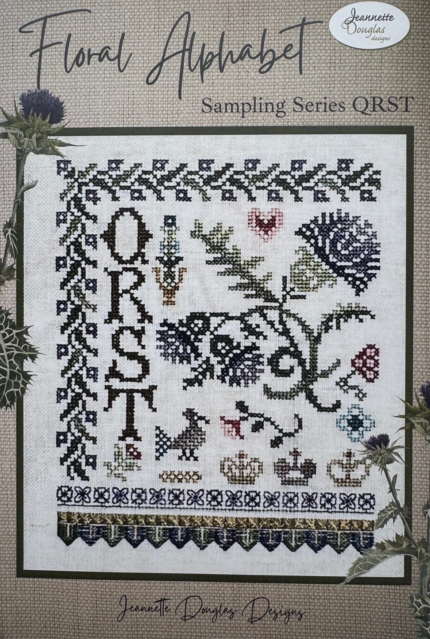 Floral Alphabet Sampler Series: Q R S T; Jeannette Douglas Designs