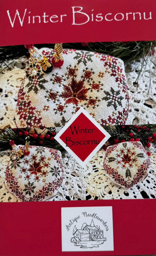 Winter Biscornu; Antique Needleworkers