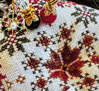 Winter Biscornu; Antique Needleworkers