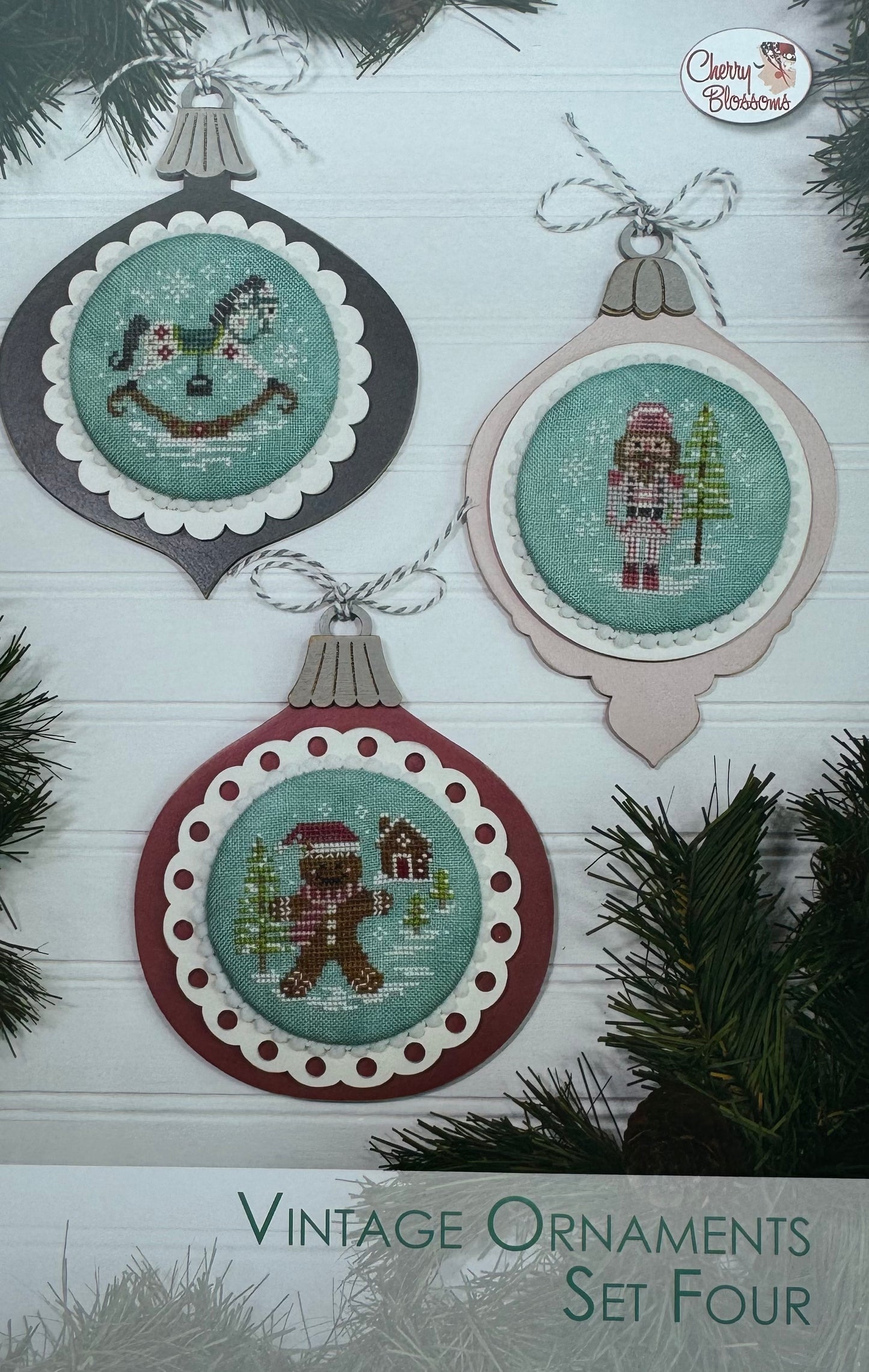 Vintage Ornaments Set Four; Cherry Blossoms