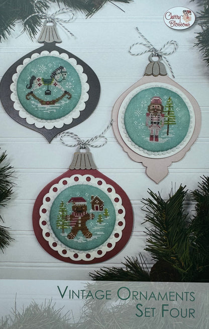 Vintage Ornaments Set Four; Cherry Blossoms