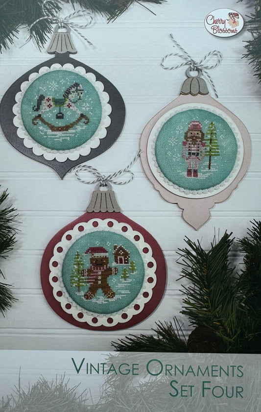 Vintage Ornaments Set Four; Cherry Blossoms