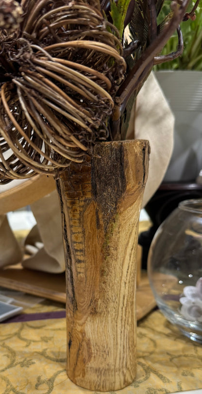Handcrafted Wooden Catch All Vase #4 with flowers