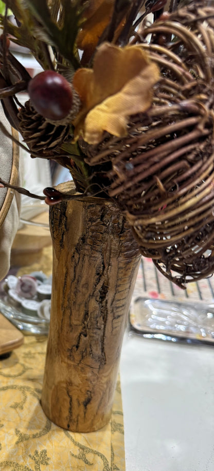 Handcrafted Wooden Catch All Vase #4 with flowers