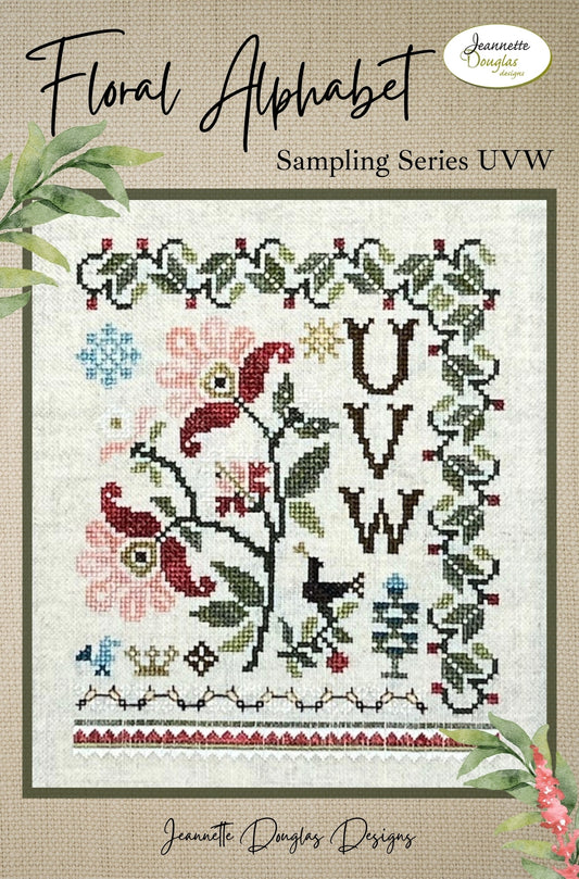 Floral Alphabet Sampling Series UVW; Jeannette Douglas Designs