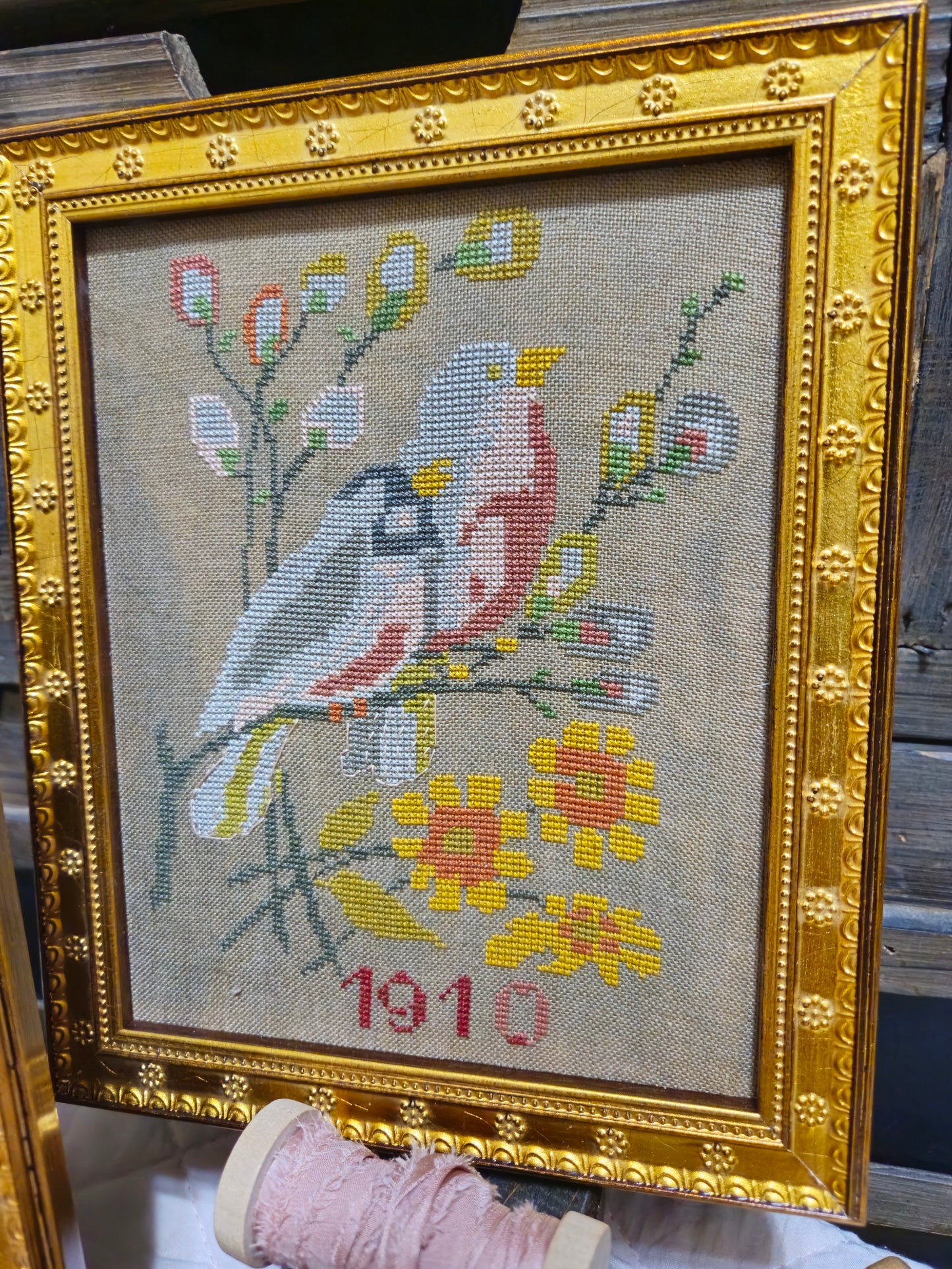 1910 Bird and Pear; Quaint Rose Needlearts