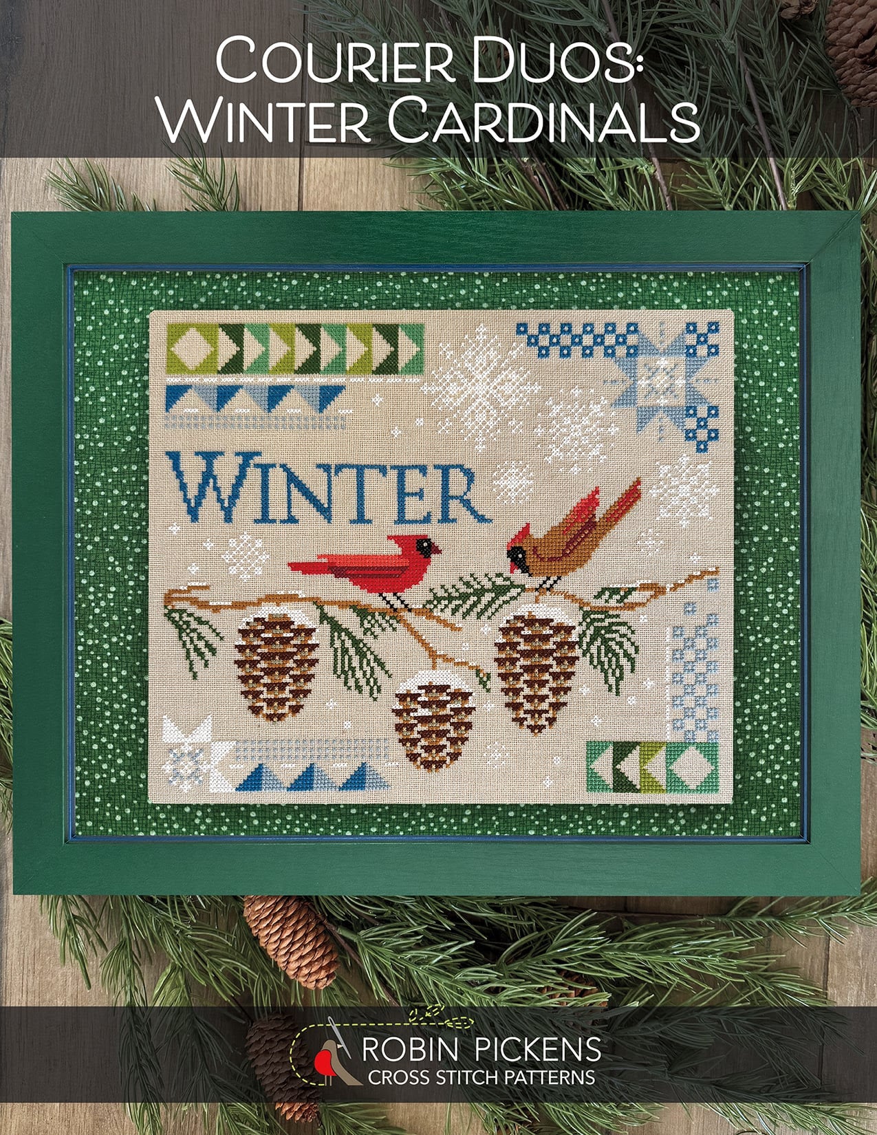 Courier Duos: Winter Cardinals; Robin Pickens Cross Stitch