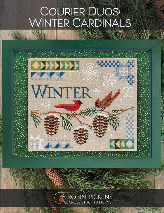 Courier Duos: Winter Cardinals; Robin Pickens Cross Stitch