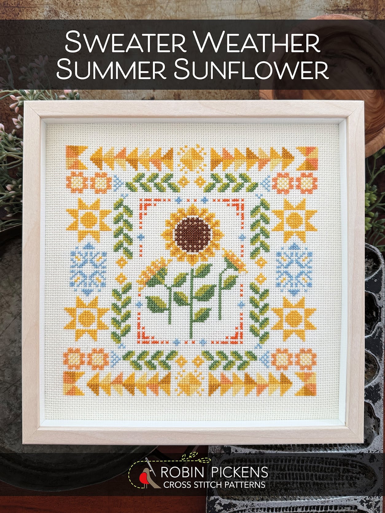 Sweater Weather Summer Sunflower; Robin Pickens Cross Stitch
