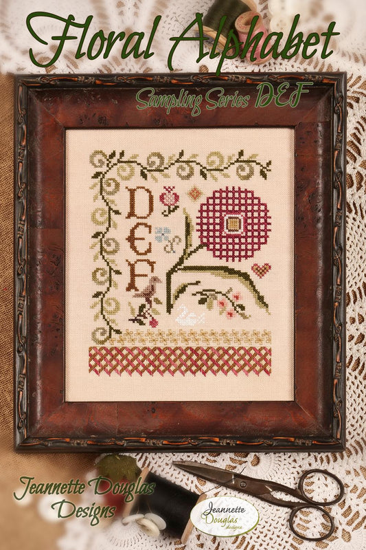 Floral Alphabet - Sampling Series D, E, F; Jeannette Douglas Designs